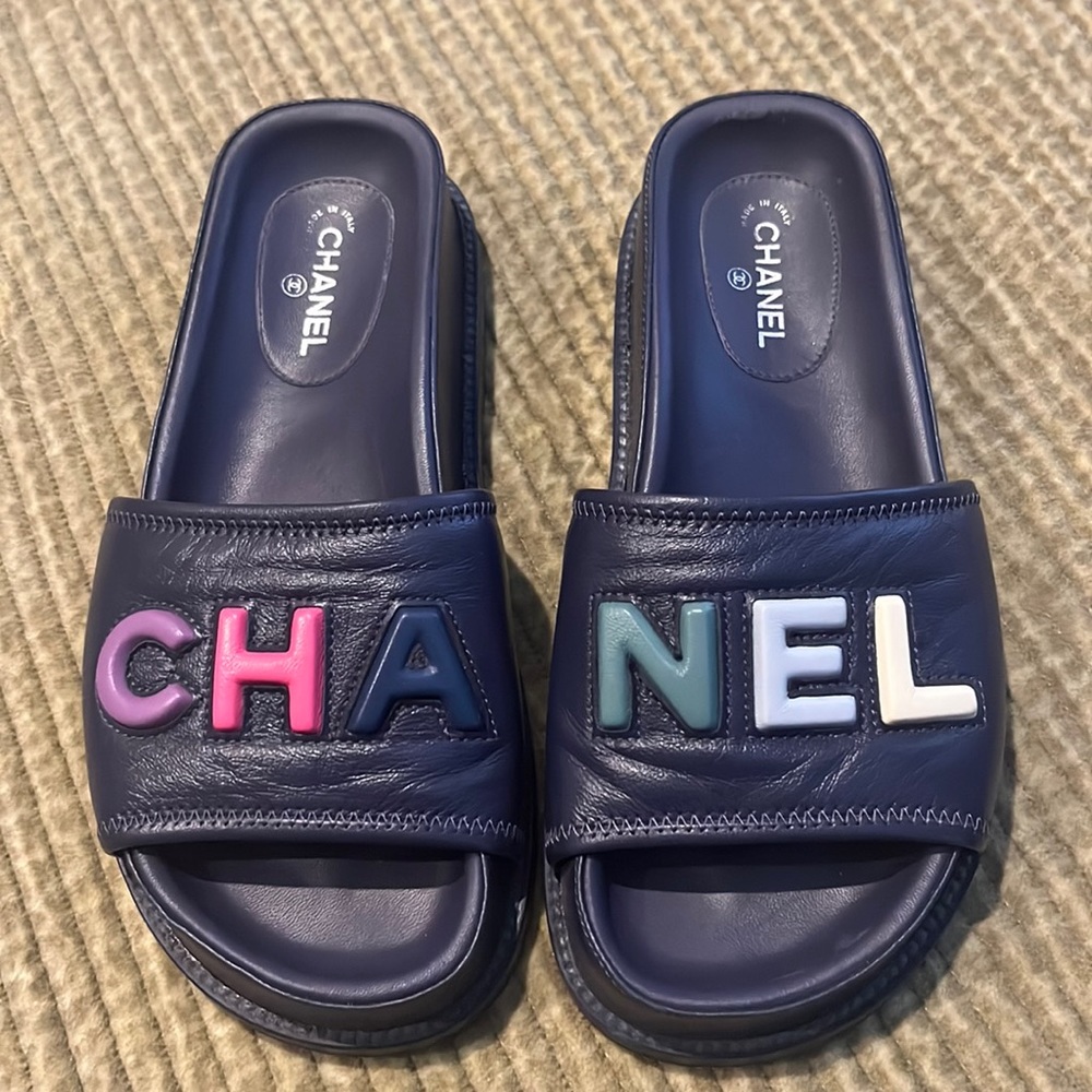Lambskin Cha-Nel Mule Sandals